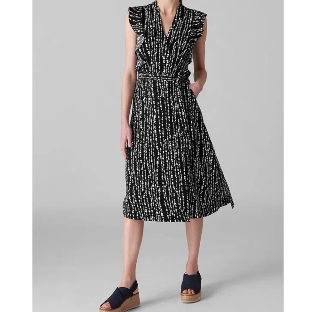 Whistles Savannah Print Wrap Dress Abstract Polka Dots Navy White Costal Size 10 - Picture 1 of 15